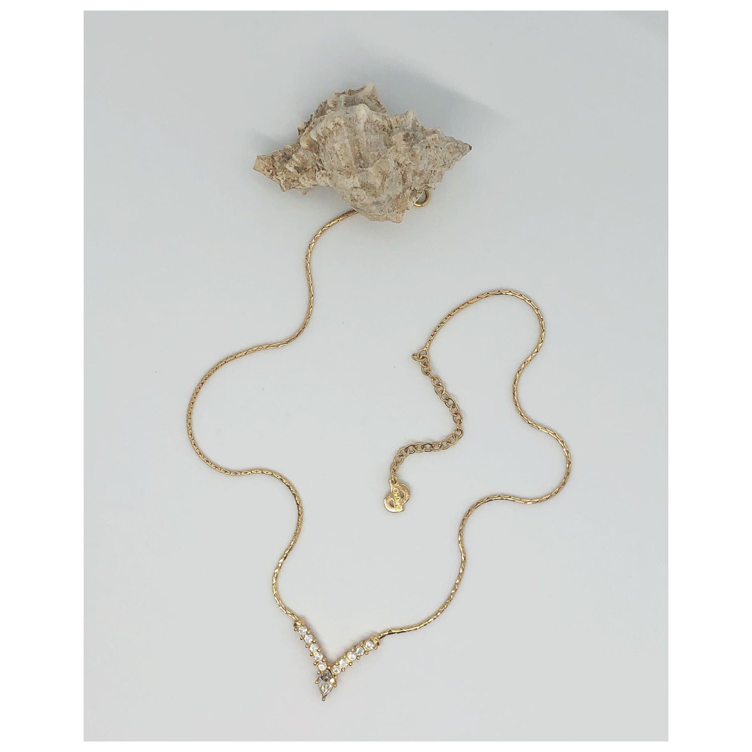Christian Dior Metal Rhinestone Gold Necklace Choker | Chairish
